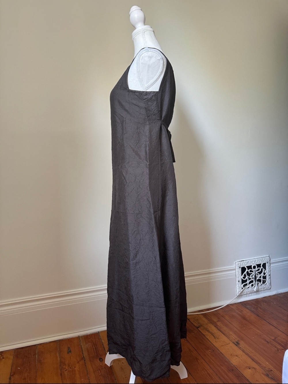 EILEEN FISHER 100% Silk Elegant Preppy Brown Tie Back Maxi Dress & Duster XS - Picture 3 of 7